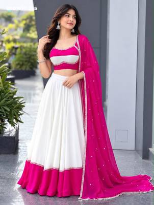 Navratri White Mirror Work Lehenga Choli in Cotton Poly 3