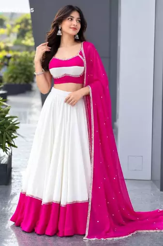 Navratri White Mirror Work Lehenga Choli in Cotton Poly