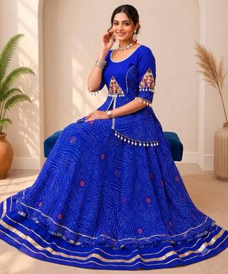 Navratri Blue Mirror Work Lehenga Choli in Cotton Poly 4