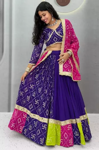 Navratri Purple Embroidered Lehenga Choli in Georgette