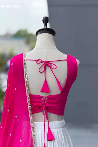 Navratri White Mirror Work Lehenga Choli in Cotton Poly