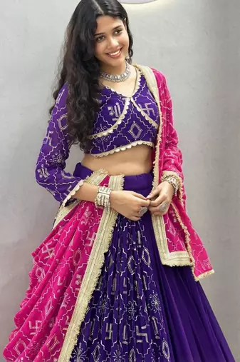 Navratri Purple Embroidered Lehenga Choli in Georgette