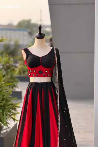 Navratri Black Mirror Work Lehenga Choli in Cotton Poly