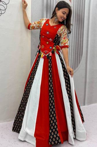 Navratri Red Lehenga Choli in Cotton Poly