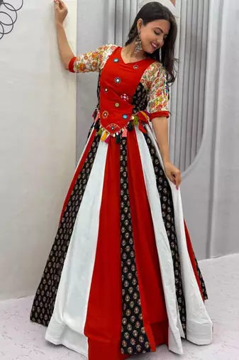 Navratri Red Lehenga Choli in Cotton Poly