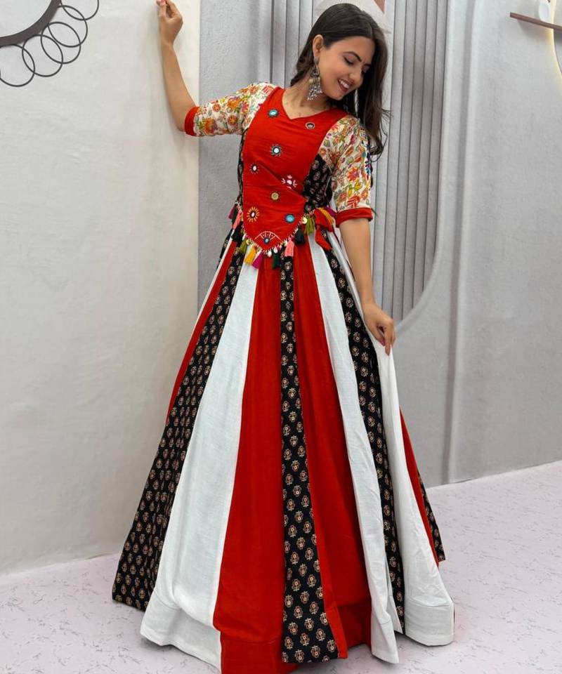 Navratri Red Lehenga Choli in Cotton Poly