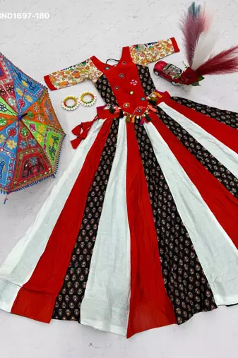 Navratri Red Lehenga Choli in Cotton Poly