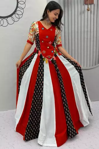 Navratri Red Lehenga Choli in Cotton Poly