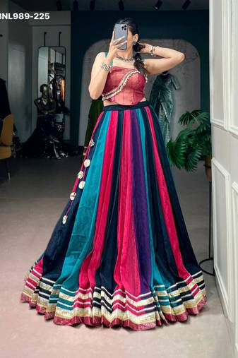 Navratri Multicolor Embroidered Lehenga Choli in Silk Blend