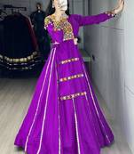 Navratri Purple Mirror Work Lehenga Choli in Cotton Poly