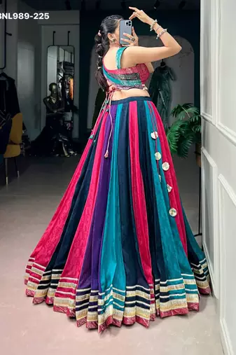 Navratri Multicolor Embroidered Lehenga Choli in Silk Blend