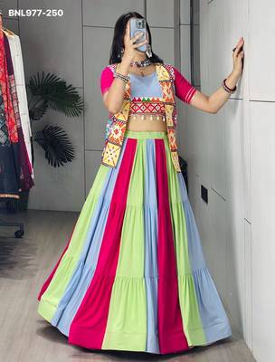 Navratri Multicolor Mirror Work Lehenga Choli in Cotton Poly 2