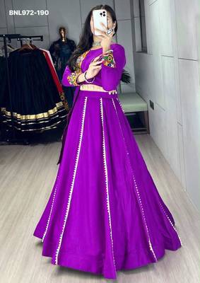 Navratri Purple Mirror Work Lehenga Choli in Cotton Poly 3