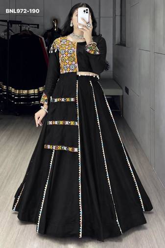 Navratri Black Mirror Work Lehenga Choli in Cotton Poly