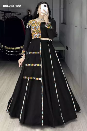Navratri Black Mirror Work Lehenga Choli in Cotton Poly