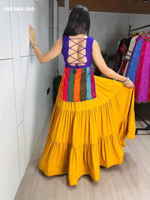 Navratri Mustard Mirror Work Lehenga Choli in Cotton Poly 3