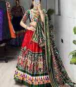 Navratri Red Mirror Work Lehenga Choli in Silk Blend