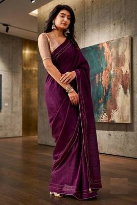 purple color beautiful woven designer tissue fabric saree 1