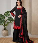 Black & red embroidered designer kurta palazzo set with  dupatta