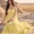 Yellow anarkali gown with embroidered net sleeves & dupatta