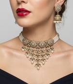 kundan choker jewelry set with jhumkas & maang tikka for women 