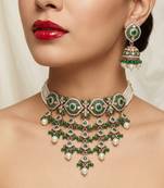 kundan choker jewelry set with jhumkas & maang tikka for women 