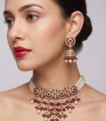 kundan choker jewelry set with jhumkas & maang tikka for women 