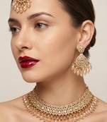 gold champagne indian jewelry set: choker necklace, earrings & maang tikka