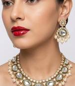 kundan polki choker necklace set with earrings & maang tikka, gold plated bridal 