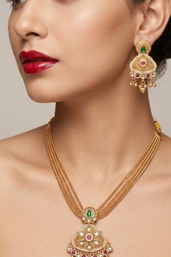 antique gold kundan necklace set with earrings south indian temple bridal jewelry set for women 