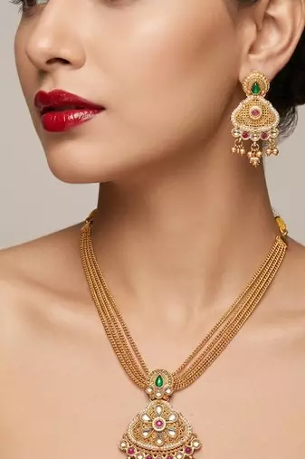 antique gold kundan necklace set with earrings south indian temple bridal jewelry set for women 