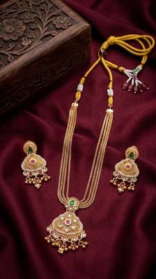 antique gold kundan necklace set with earrings south indian temple bridal jewelry set for women  2