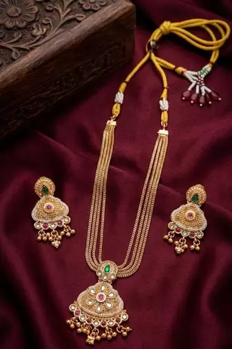 antique gold kundan necklace set with earrings south indian temple bridal jewelry set for women 