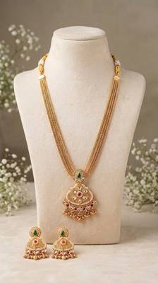 antique gold kundan necklace set with earrings south indian temple bridal jewelry set for women  3