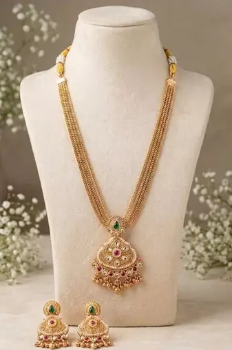 antique gold kundan necklace set with earrings south indian temple bridal jewelry set for women 