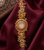 antique gold plated temple bracelet watch, south indian kundan ruby elephant jewelry