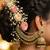 gold plated kundan & mirror work green  jhumka earrings with ear chain 