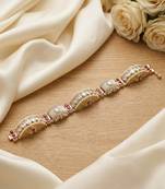 gold kundan pearl bracelet, ruby red stone indian bridal kada