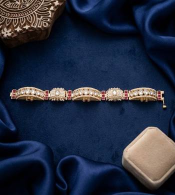 gold kundan pearl bracelet, ruby red stone indian bridal kada 2