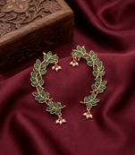 gold plated green leaf ear cuffs, traditional indian bollywood bridal 