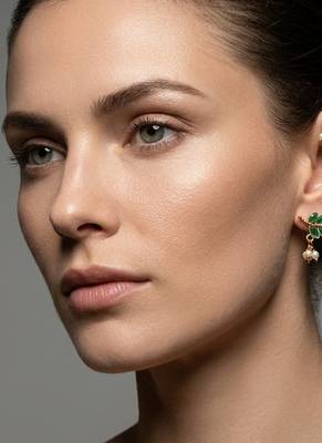gold plated green leaf ear cuffs, traditional indian bollywood bridal  3