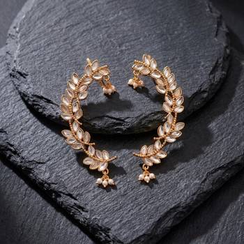 gold plated silver leaf ear cuffs, traditional indian bollywood bridal 1