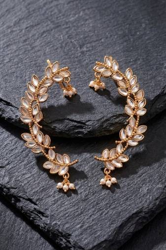 gold plated silver leaf ear cuffs, traditional indian bollywood bridal