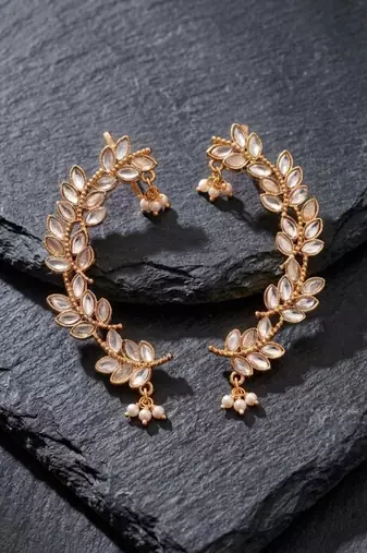 gold plated silver leaf ear cuffs, traditional indian bollywood bridal