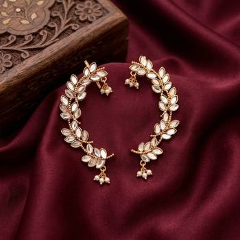 gold plated silver leaf ear cuffs, traditional indian bollywood bridal 3