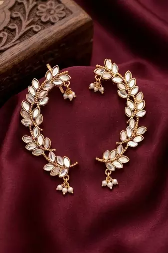 gold plated silver leaf ear cuffs, traditional indian bollywood bridal