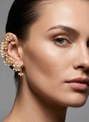 gold plated silver leaf ear cuffs, traditional indian bollywood bridal 4