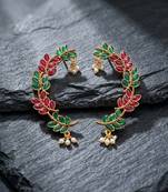 gold plated multicolor leaf ear cuffs, traditional indian bollywood bridal
