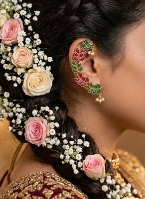 gold plated multicolor leaf ear cuffs, traditional indian bollywood bridal 2