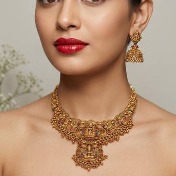 south indian temple jewelry antique gold plated necklace set 1
